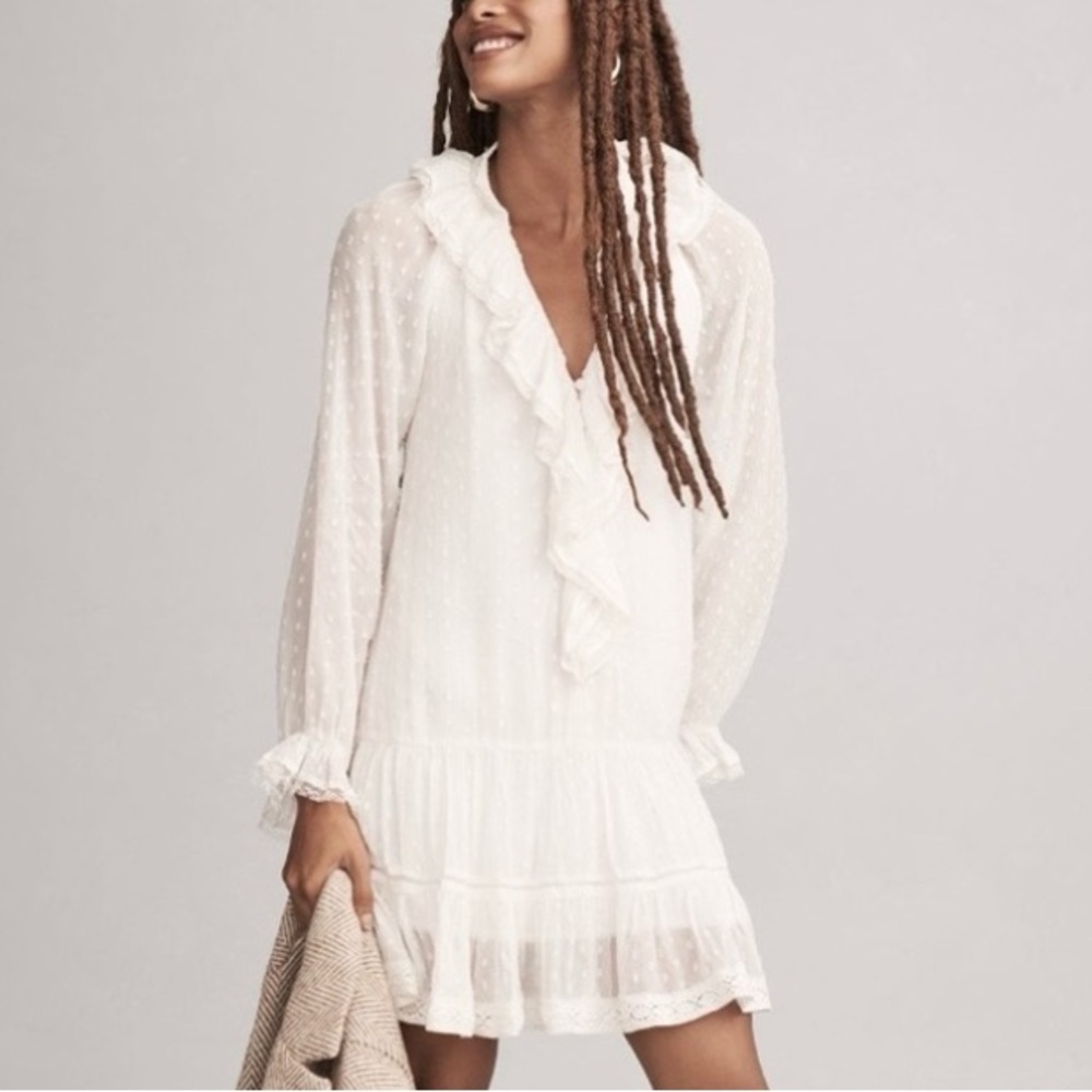 Anthropologie Long-Sleeve V-Neck Ruffled Tunic Dress XS may fit larger